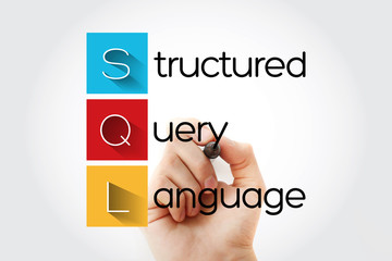 Poster - sql - structured query language acronym with marker, technology concept background