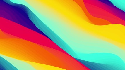 Poster - Looped animation. Abstract colorful wavy background in bright blue, yellow, orange, red and violet colors. Modern colorful wallpaper. 3d rendering.