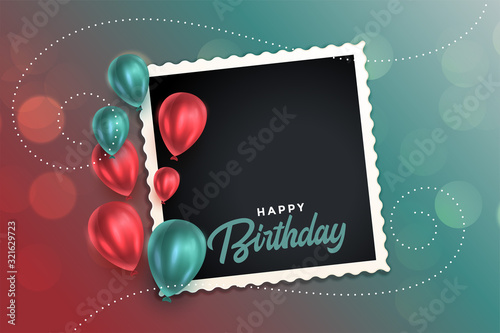 beautiful happy birthday card with balloons and photo frame Wallpaper Mural