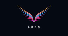 Abstract Logo Design Element, Colour Lines Forming Wings Of A Bird Symbol Icon