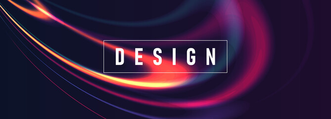 Wall Mural - vector illustration of red abstract background with blurred magic neon light curved lines, fluid lig