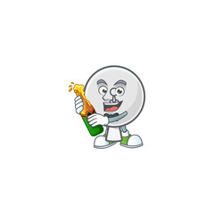 Sticker - mascot cartoon design of satellite dish having a bottle of beer