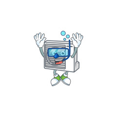 Sticker - A mascot icon of split air conditioner wearing Diving glasses