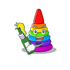 Wall Mural - mascot cartoon design of toy pyramid with bottle of beer