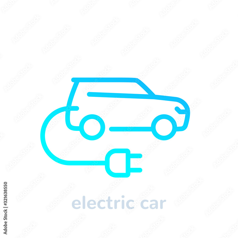 electric car with plug, EV line icon Stock Vector | Adobe Stock