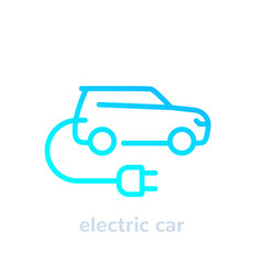 Wall Mural - electric car with plug, EV line icon