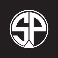 sp logo monogram circle with piece ribbon style on black background