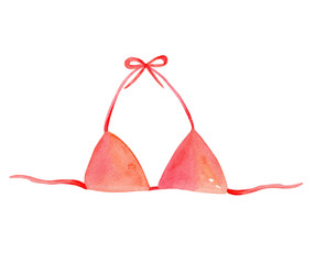 watercolor hand drawn red swim bra isolated on white background