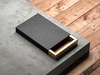 Wall Mural - Black with gold sliding box Mockup on concrete stair