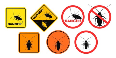 Wall Mural - Cockroach danger sign. Isolated cockroach on white background