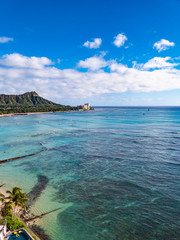 Wall Mural - Waikiki Beach and Diamond Head Crater including the hotels and buildings in Waikiki, Honolulu, Oahu island, Hawaii.