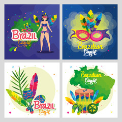 Sticker - set of poster carnival brazil with decoration vector illustration design