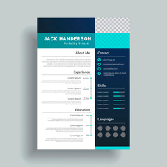 Wall Mural - Black and blue professional resume design template