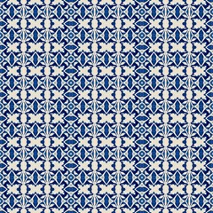 Wall Mural - seamless indigo intense blue geometric pattern