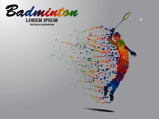 Wall Mural - Visual drawing movement to badminton sport and jumper at fast of speed on stadium, colorful beautiful design style on white background for vector illustration, exercise sport concept