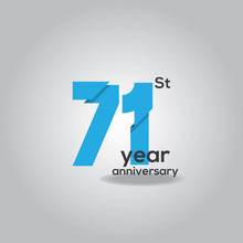 71 Years Anniversary Celebration Blue And White Vector Template Design Illustration