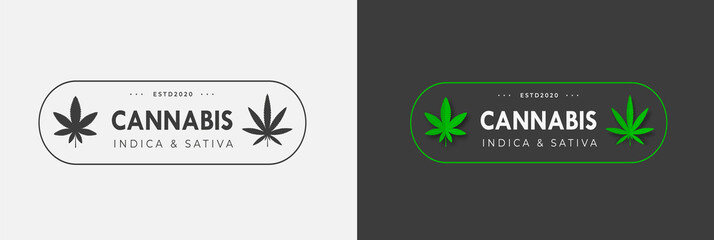 Poster - Vector emblem template with organic hemp sbd and thc on white and black background.