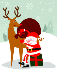 Wall Mural - santa Claus with rudolph