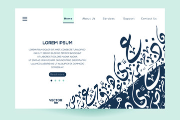 Poster -  Creative Modern Website template design ,Contain Random Arabic calligraphy Letters Without specific meaning in English ,Vector illustration.