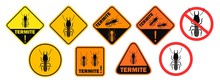 Termite Danger Sign. Isolated Termite On White Background