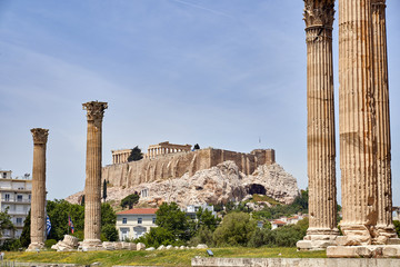 Wall Mural - Temple of the Olympian Zeus and the Acropolis in Athens, Greece