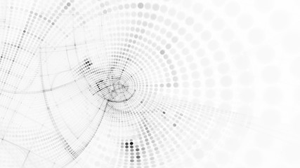Aufkleber - Abstract white and black background element. Fractal graphics 3d illustration. Wide format composition of grid cells and circles. Information technology concept.