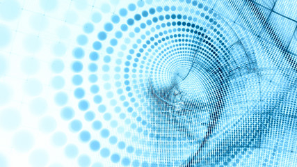Poster - Abstract blue and white background element. Fractal graphics 3d illustration. Wide format composition of grid cells and circles. Information technology concept.