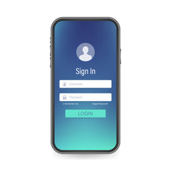 Poster - Clean Mobile UI Design Concept. Login Application with Password Form Window. Vector stock illustration.