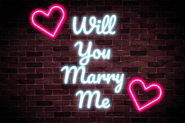 Will you marry me text neon banner,Wedding card, luminous signboard, nightly.