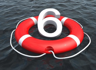 3D illustration of number 6 with Lifebuoy