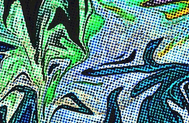 Fototapete - Abstract swirl background. Liquid paint texture in expressionism style. Comic dots effect. Retro comics cartoon design. 