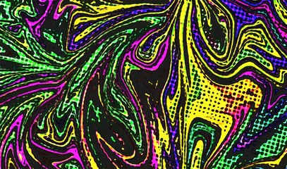 Fototapete - Abstract swirl background. Liquid paint texture in expressionism style. Comic dots effect. Retro comics cartoon design. 