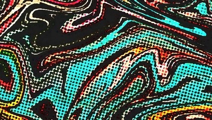 Fototapete - Abstract swirl background. Liquid paint texture in expressionism style. Comic dots effect. Retro comics cartoon design. 