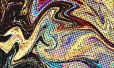Fototapete - Abstract swirl background. Liquid paint texture in expressionism style. Comic dots effect. Retro comics cartoon design. 