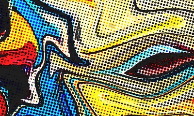 Fototapete - Abstract swirl background. Liquid paint texture in expressionism style. Comic dots effect. Retro comics cartoon design. 