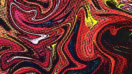 Fototapete - Abstract swirl background. Liquid paint texture in expressionism style. Comic dots effect. Retro comics cartoon design. 