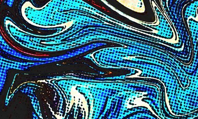 Fototapete - Abstract swirl background. Liquid paint texture in expressionism style. Comic dots effect. Retro comics cartoon design. 
