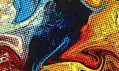 Fototapete - Abstract swirl background. Liquid paint texture in expressionism style. Comic dots effect. Retro comics cartoon design. 