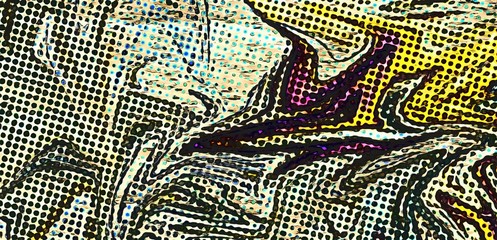 Fototapete - Abstract swirl background. Liquid paint texture in expressionism style. Comic dots effect. Retro comics cartoon design. 