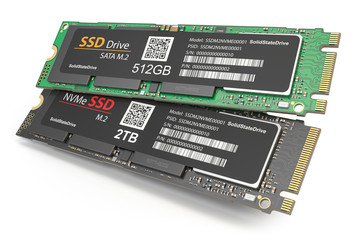 Poster - Different SSD M2 disk drive isolated on white background.
