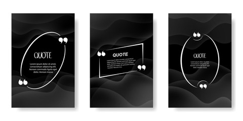 Quote frames blank template set. Text in brackets, quote empty speech bubbles, quote bubbles. Text box isolated on a black background. Vector illustration