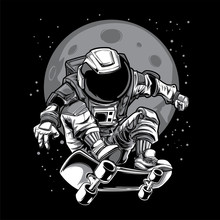 Astronaut Skateboard Space Moon Illustration 