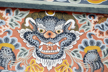 Wall Mural - Elaborate exterior woodwork of the Jambay Lhakhang Temple