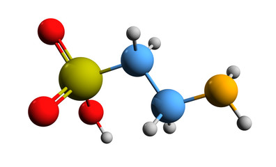 Wall Mural - 3D image of taurine skeletal formula - molecular chemical structure of 2-aminoethanesulfonic acid isolated on white background