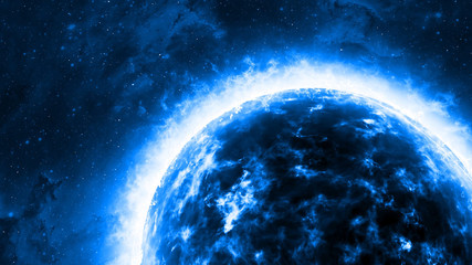 Wall Mural - mysterious giant gas planet or fire star on cosmos. galactic 3d rendering, galaxy or supernova.