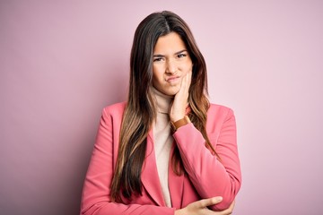 Poster - Young beautiful businesswoman wearing casual turtleneck sweater and jacket thinking looking tired and bored with depression problems with crossed arms.