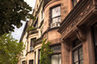Beautiful row on New York City brownstone homes. 