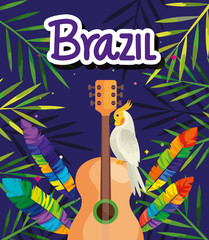 Wall Mural - poster of carnival brazil with parrot and guitar