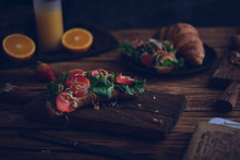 Healthy Croissant For Breakfast On Dark Background