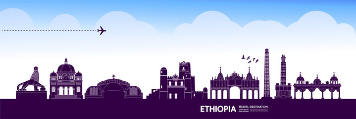 Fototapete - Ethiopia travel destination grand vector illustration. 